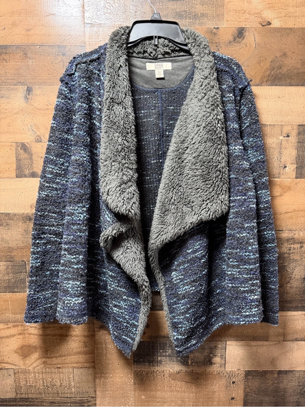 Vintage America Blues Womens XL Cardigan Jacket Faux Fur Collar Wool Blend